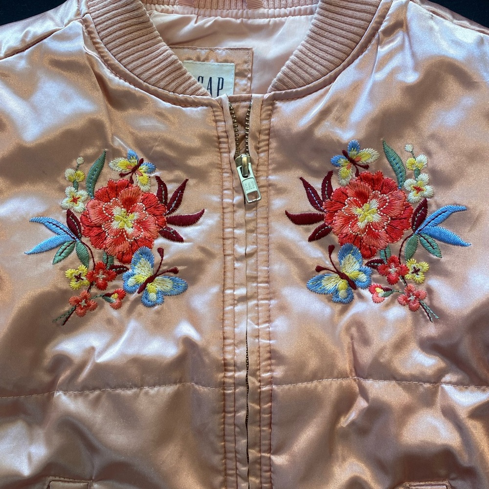 GAP Kids Floral Embroidered Satin Jacket Pink Size Small 6/7